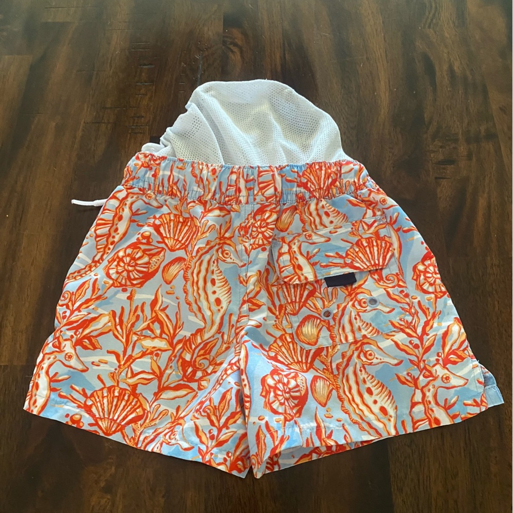 Vineyard Vines Orange and Blue Sea horses and shells Boys swim Trunk - Picture 7 of 8
